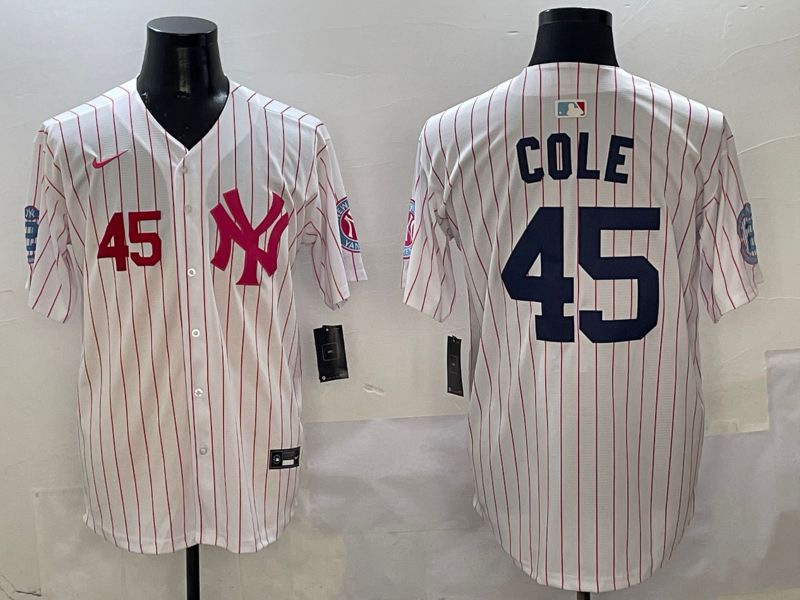 Men New York Yankees #45 Cole White Stripe Jointly Name Nike 2025 MLB Jersey style 4